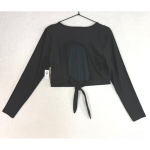 NWT Old Navy Large Black Fitness/Swim Long Sleeve Crop Top Tie Back‎ Cutout